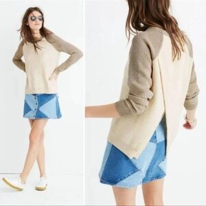 Madewell Cream and Tan Province Cross-Back Colorblock Knit Pullover Crewneck,Med